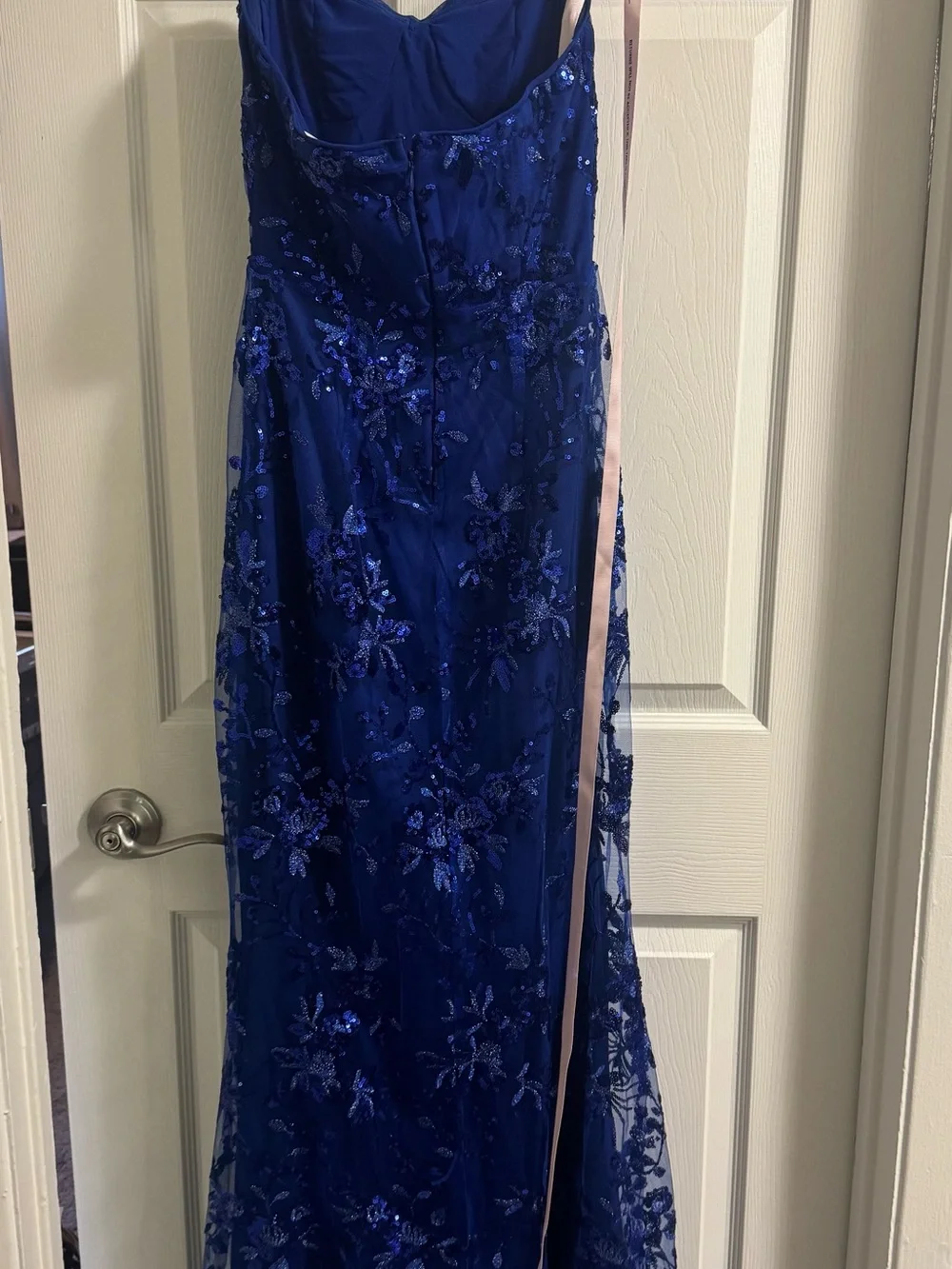 Lulu's Royal Blue Strapless Sequin Floral Gown